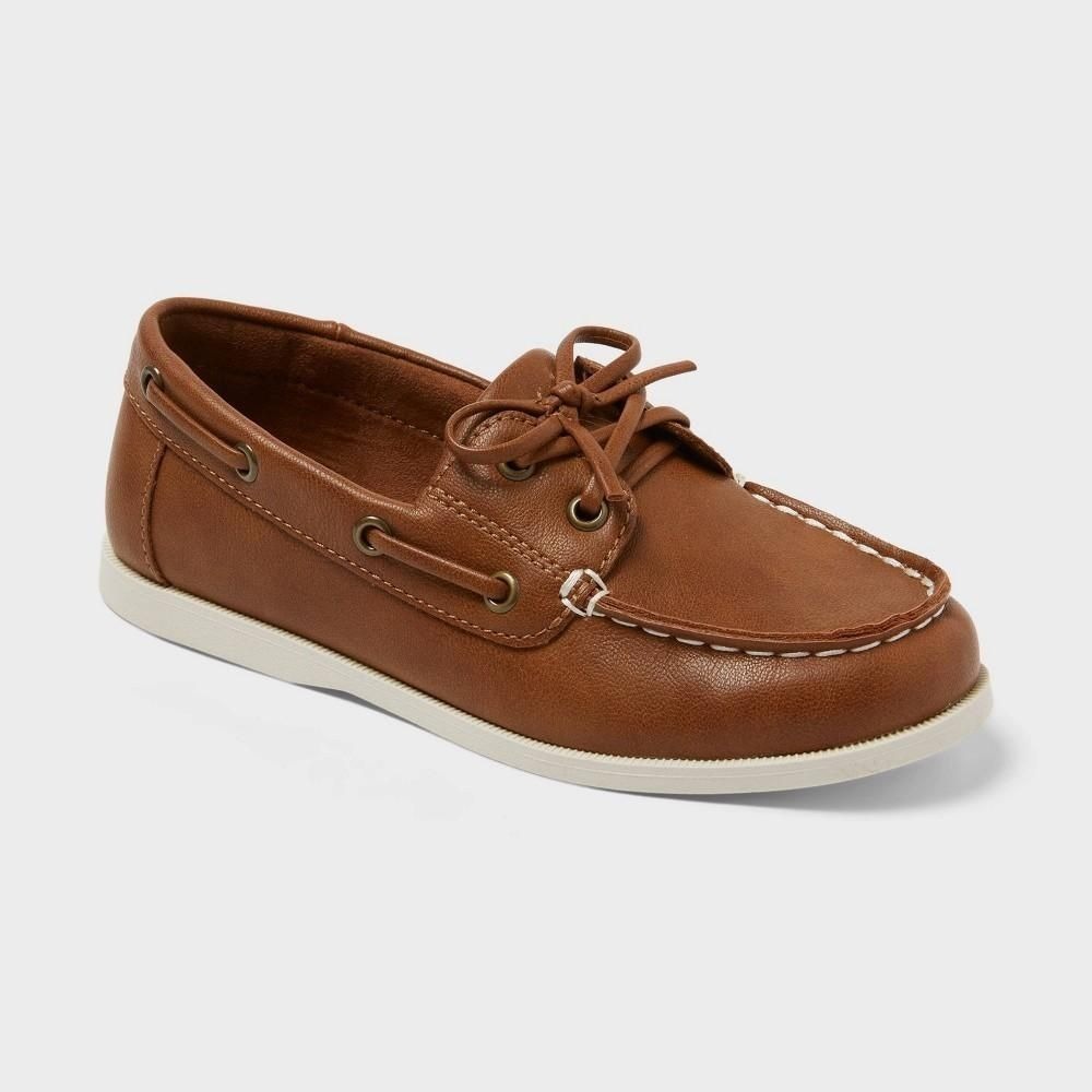 3Y Cat & Jack Easton Boat Shoes Kids Cognac Brown Faux Leather Loafers